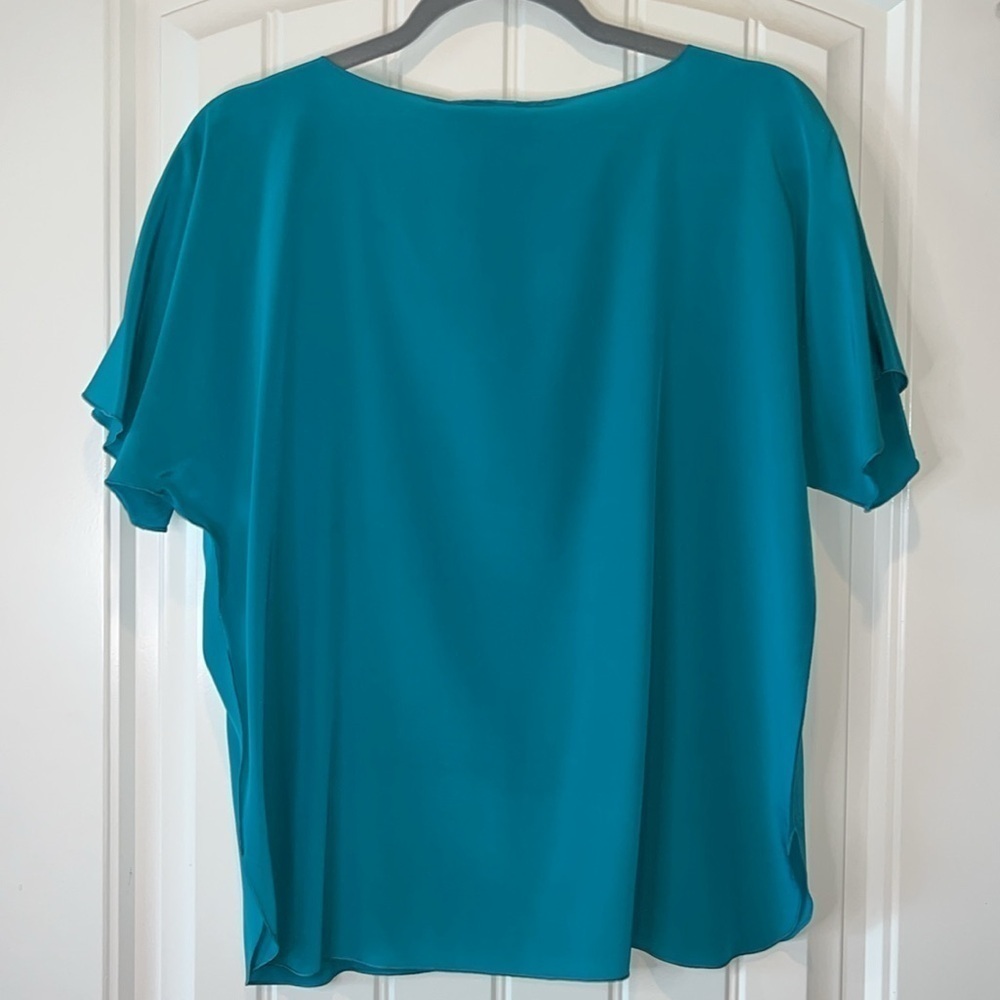 Multi piece Yolanda Lorente teal silk hand painted top skirt and topper size M - Picture 8 of 15